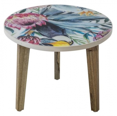 Product photograph of Voyager Bright Tropical Print Medium Round Lamp Table from Choice Furniture Superstore