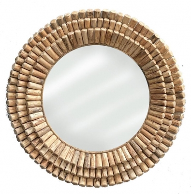 Product photograph of Driftwood Reclaimed Bamboo Large Round Wall Mirror - 90cm X 90cm from Choice Furniture Superstore