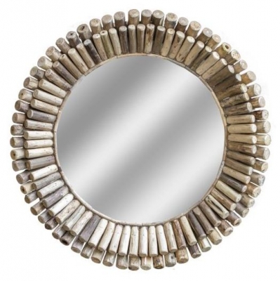 Product photograph of Driftwood Bamboo Round Wall Mirror from Choice Furniture Superstore