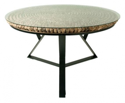 Product photograph of Driftwood Reclaimed Bamboo And Glass Top 130cm Round Dining Table from Choice Furniture Superstore