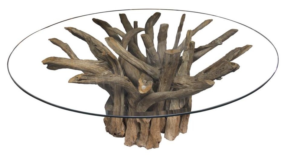 Branchwood 4 Seater Round Dining Table - Glass Top