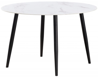 Nero White and Grey Marble Effect Glass Top 4 Seater Round Dining Table - 120cm