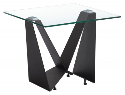 Product photograph of Milan Dark Grey And Glass Square Side Table from Choice Furniture Superstore