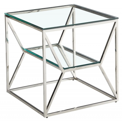 Product photograph of Bianca Glass And Chrome Side Table from Choice Furniture Superstore