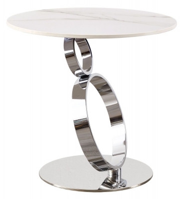 Product photograph of Sofia Rings White Ceramic Top And Chrome Side Table from Choice Furniture Superstore