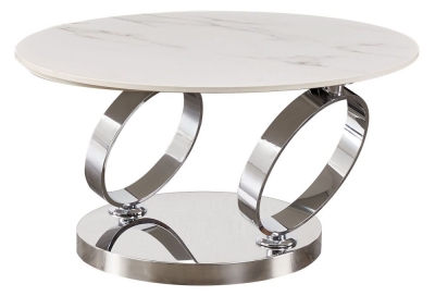 Product photograph of Sofia Rings White Ceramic Top And Chrome Swivel Extending Coffee Table from Choice Furniture Superstore
