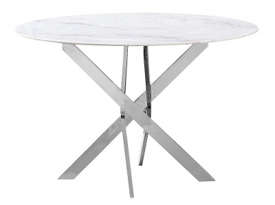 Product photograph of Silvia White And Grey Marble Effect Glass Top Round Dining Table from Choice Furniture Superstore