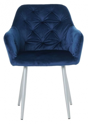 Product photograph of Gemma Blue Velvet Fabric Dining Armchair With Chrome Legs Sold In Pairs from Choice Furniture Superstore