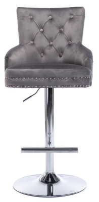 Product photograph of Elenore Dark Grey Velvet Fabric Lion Knockerback Swivel Barstool Sold In Pairs from Choice Furniture Superstore