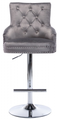 Product photograph of Elenore Silver Grey Velvet Fabric Lion Knockerback Swivel Barstool Sold In Pairs from Choice Furniture Superstore