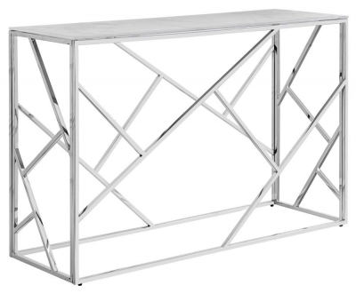 Product photograph of Elena White Marble Effect Glass Top And Chrome Console Table from Choice Furniture Superstore