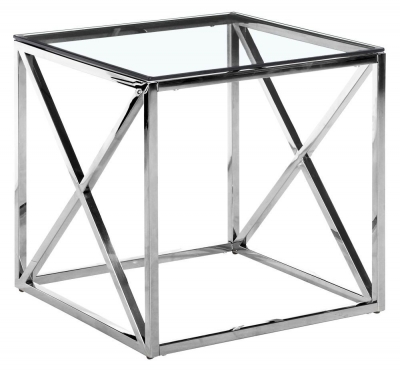 Product photograph of Luisa Glass And Chrome Square Side Table from Choice Furniture Superstore