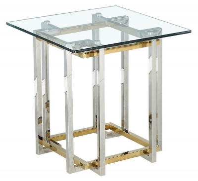 Product photograph of Nora Glass And Chrome Square Side Table from Choice Furniture Superstore