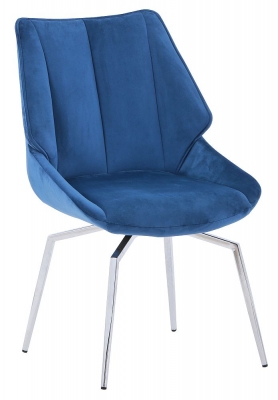 Product photograph of Alston Dark Blue Fabric Dining Chair With Chrome Legs Sold In Pairs from Choice Furniture Superstore