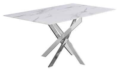 Product photograph of Silvia White And Grey Marble Effect Glass Top Dining Table from Choice Furniture Superstore