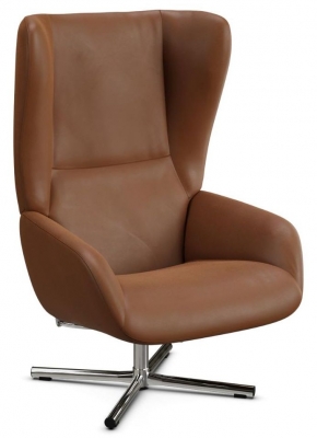 Product photograph of Chef Balder Cognac Leather Swivel Recliner Chair from Choice Furniture Superstore