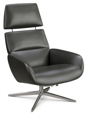 Ergo Plus Club Royal Dark Grey Leather Swivel Recliner Chair