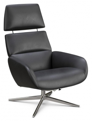 Ergo Plus Soft Black Leather Swivel Recliner Chair