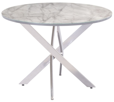 City 2 Seater Round Dining Table - White and Grey Marble Effect Glass Top and Chrome Base