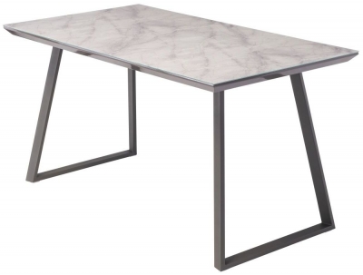 Product photograph of City 4 Seater Dining Table - White And Grey Marble Effect Glass Top And Black Metal Base from Choice Furniture Superstore