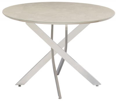 Product photograph of Irvine 2 Seater Round Dining Table - Natural Marble Effect Glass Top And Chrome Base from Choice Furniture Superstore