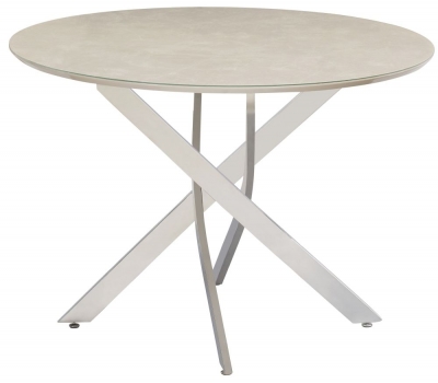 Product photograph of Capri 2 Seater Round Dining Table - Natural Marble Effect Glass Top And Chrome Base from Choice Furniture Superstore