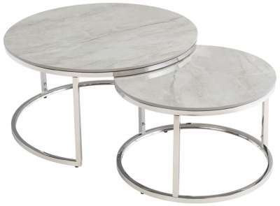 Product photograph of Hanson Set Of 2 Round Coffee Table - Sintered Stone Top With Chrome Base from Choice Furniture Superstore