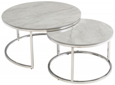 Grove Set of 2 Round Coffee Table - Sintered Stone Top with Chrome Base