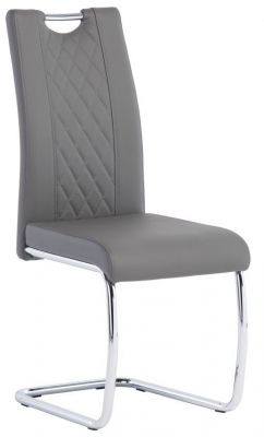 Product photograph of Oceanside Grey Faux Leather Cross Stitched Dining Chair With Chrome Base Sold In Pairs from Choice Furniture Superstore