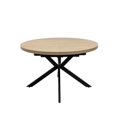 Dalton Light Oak 46 Seater Round Extending Dining Table With Black Spider Legs 120cm160cm