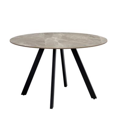 Saldini Grey Sintered Stone 4 Seater Round Dining Table With Black Spider Legs 110cm