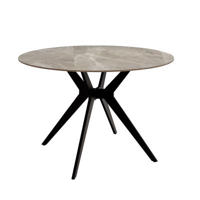 Tulsa Grey Sintered Stone 4 Seater Round Dining Table With Black Spider Legs 110cm