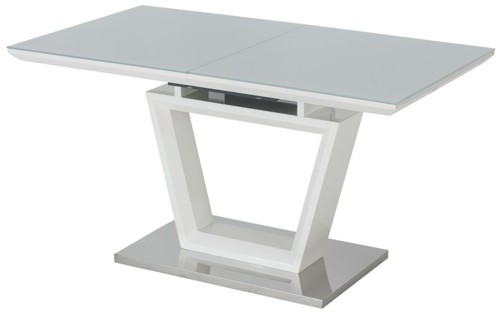 Tustin White Glass Top 6 Seater Extending Dining Table