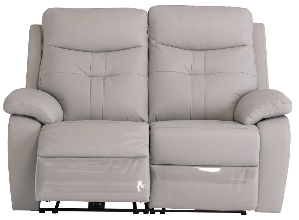Monica Light Grey Leather 2 Seater Electric Recliner Sofa