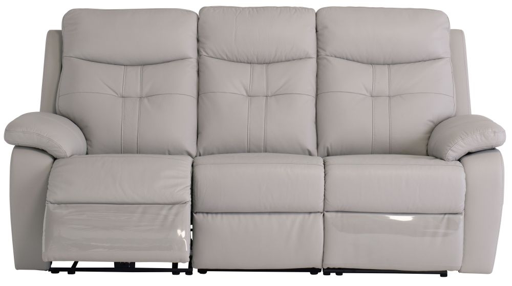 Monica Light Grey Leather 3 Seater Electric Recliner Sofa