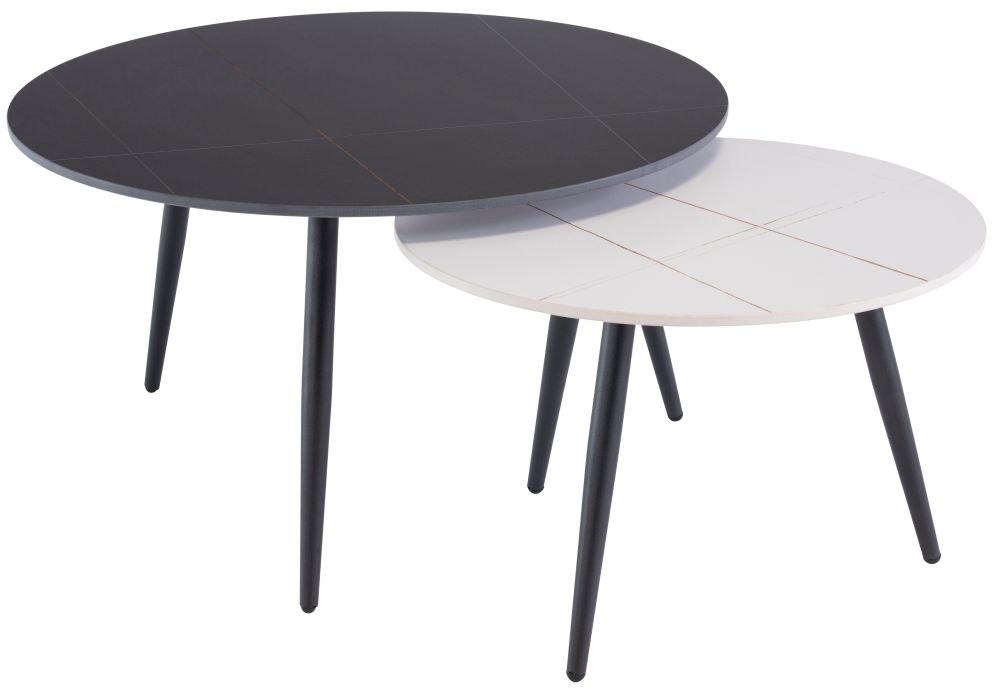 Carlsbad White and Black Set of 2 Round Coffee Table