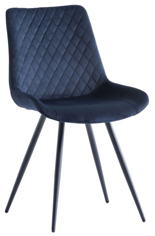 Metzger Deep Blue Velvet Fabric Cross Stitched Dining Chair (Sold in Pairs)