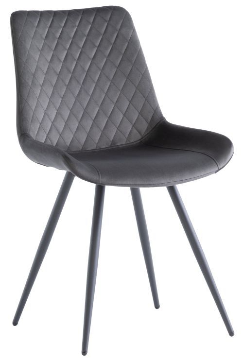 Metzger Graphite Velvet Fabric Cross Stitched Dining Chair (Sold in Pairs)