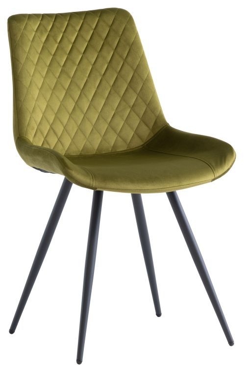 Metzger Olive Velvet Fabric Cross Stitched Dining Chair (Sold in Pairs)