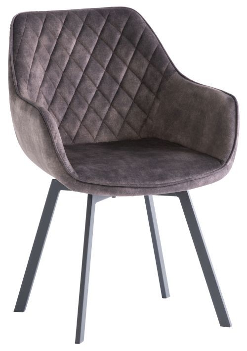Vilonia Graphite Velvet Fabric Swivel Dining Chair with Black Powder Coated Legs (Sold in Pairs)