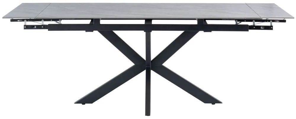 Barbara 6 Seater Extending Dining Table - Grey Sintered Stone top with Black Powder Coated Legs