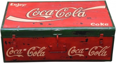 Product photograph of Kufri Hand Painted Coco Cola Iron Trunk from Choice Furniture Superstore