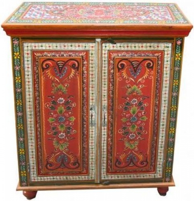 Product photograph of Kufri Hand Painted Vintage Folk Pattern 2 Door Cabinet from Choice Furniture Superstore