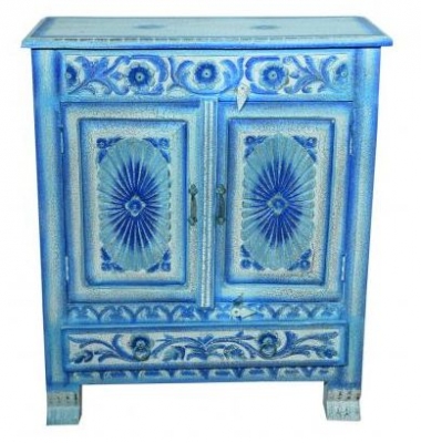 Product photograph of Baran Blue Hand Painted Sideboard 90cm X 103cm With 2 Door from Choice Furniture Superstore
