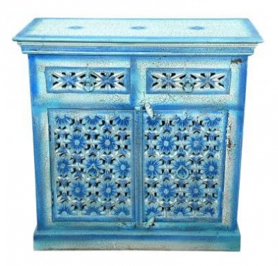 Product photograph of Baran Blue Hand Painted Sideboard 90cm X 90cm With 2 Door from Choice Furniture Superstore