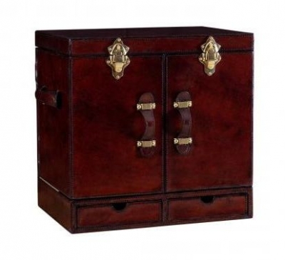 Product photograph of Mysore Handcrafted Leather Cognac Mini Bar Cabinet from Choice Furniture Superstore