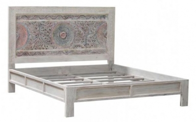 Product photograph of Rewa Hand Painted Carved 5ft King Size Bed from Choice Furniture Superstore