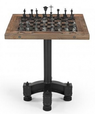 Gulmarg Reclaimed Wood and Metal Chess Set with Table