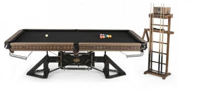 Gulmarg Reclaimed Wood and Metal Pool Table with Cue Rack