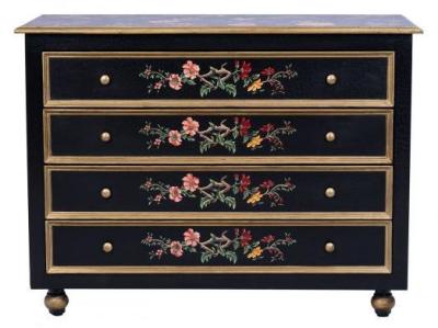 Product photograph of Meerut Black Lyre Bird Design 4 Drawer Chest from Choice Furniture Superstore